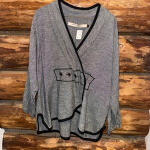🩶Gray Women's Cynthia Ashby Linen & Cotton M Top with Black Trim